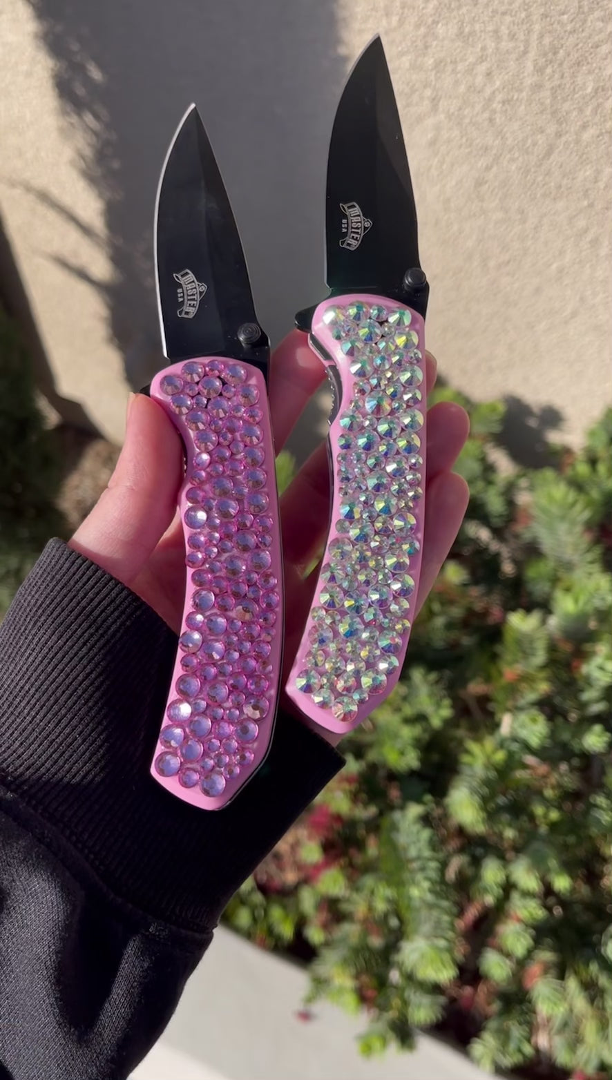 Pink Steel Blade Pocket Knife W/ Crystals Bling Knife Pocket Knife